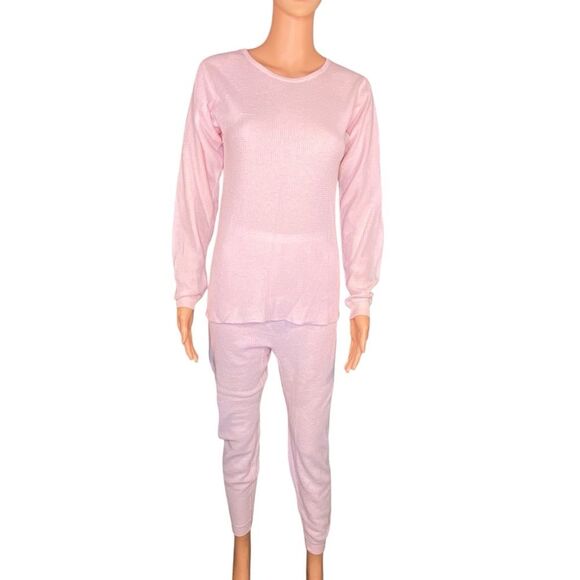 J E Morgan Pink Thermal  Long Sleeve Pajama Set Cozy Cold Weather Wear Size XL - Picture 1 of 5